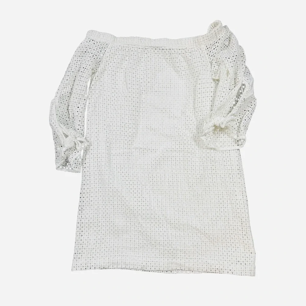 1.STATE Eyelet Cotton Off Shoulder Dress Womens‎ Medium White Shift Mini